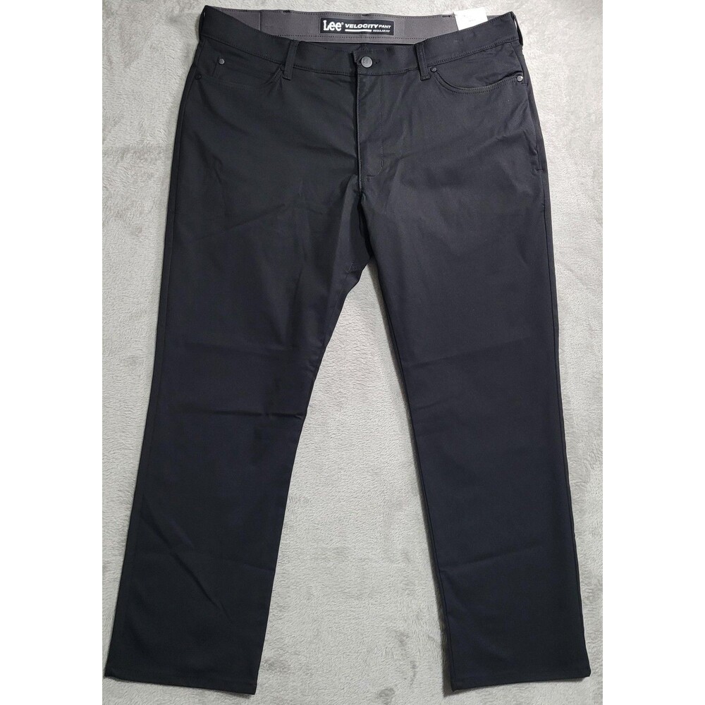 Lee Velocity Pants Mens 40x30 Black Microfiber Regular Fit Straight Leg Chino